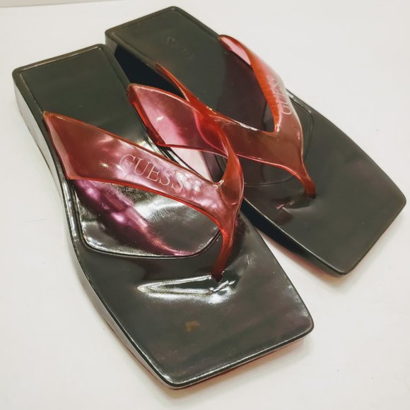 Vintage Y2K GUESS Plastic Square Toe Flip Flop Thong Sandals Size: 6 - Picture 1 of 13